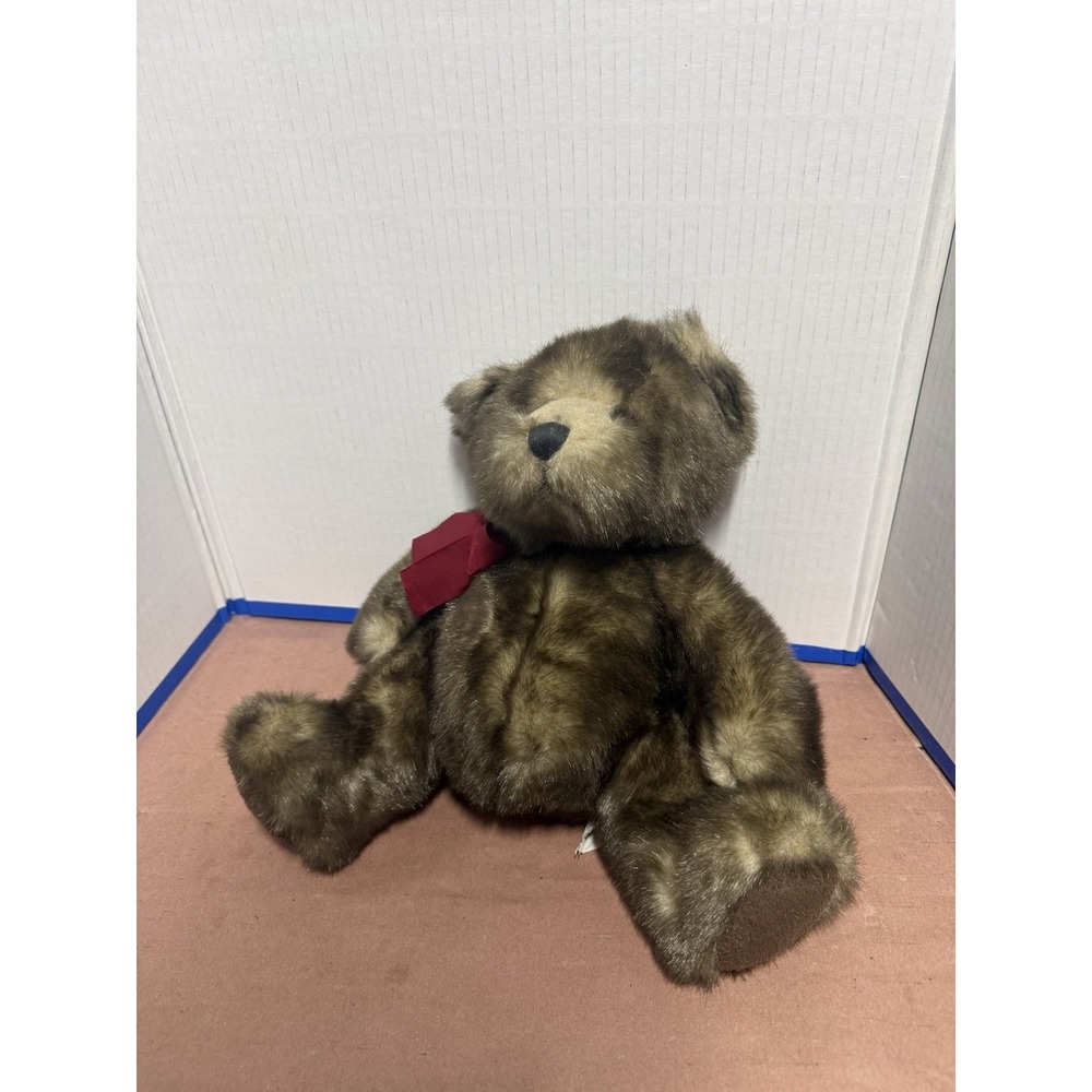 Ganz Danny Teddy Bear Brown Plush 16" Stuffed Animal Soft Toy Red Ribbon